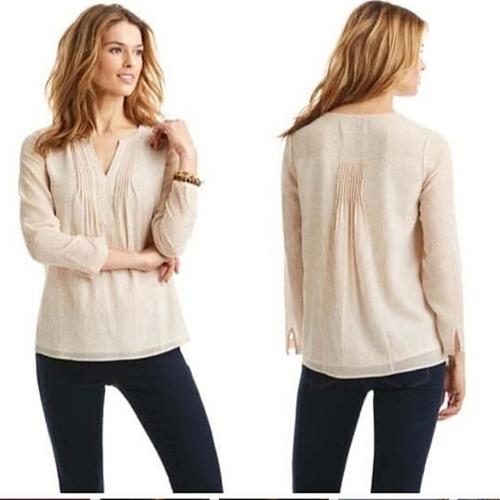 NWOT VINEYARD VINES Silk Blend Ivory Dot Pintuck Pullover Long Sleeve Top